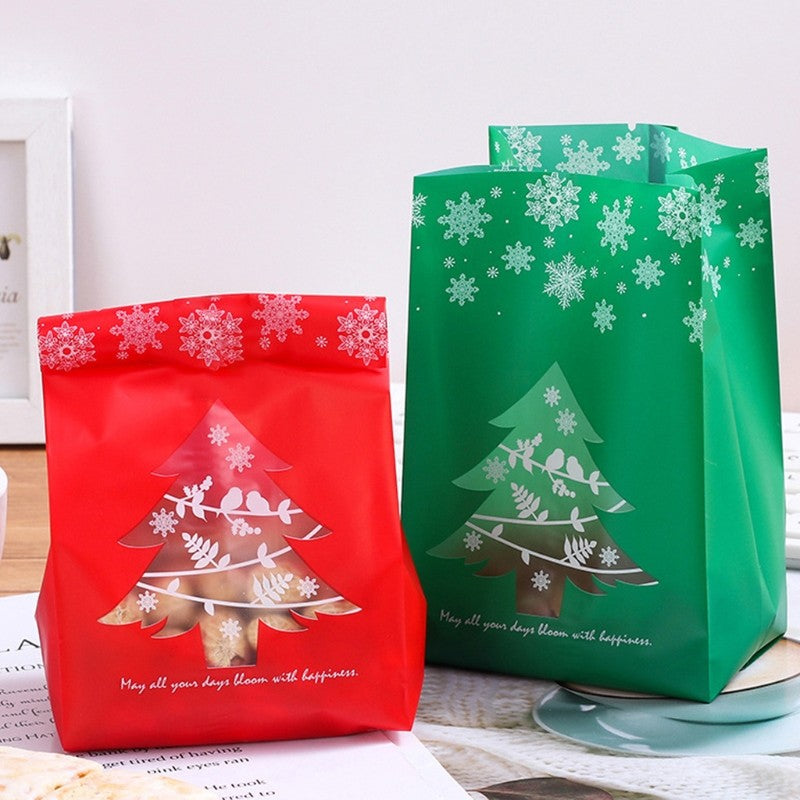 50Pcs Christmas Plastic Candy Bag Snowflake Tree Cookies Packaging Decor