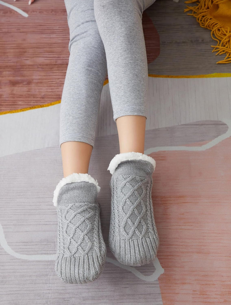 Slipper Socks for Women Men Warm Holding Sock Non Slip Knitted Thick Lined Cosy Winter Fluffy Bed Slippers Suitable for Indoor Home House Floor