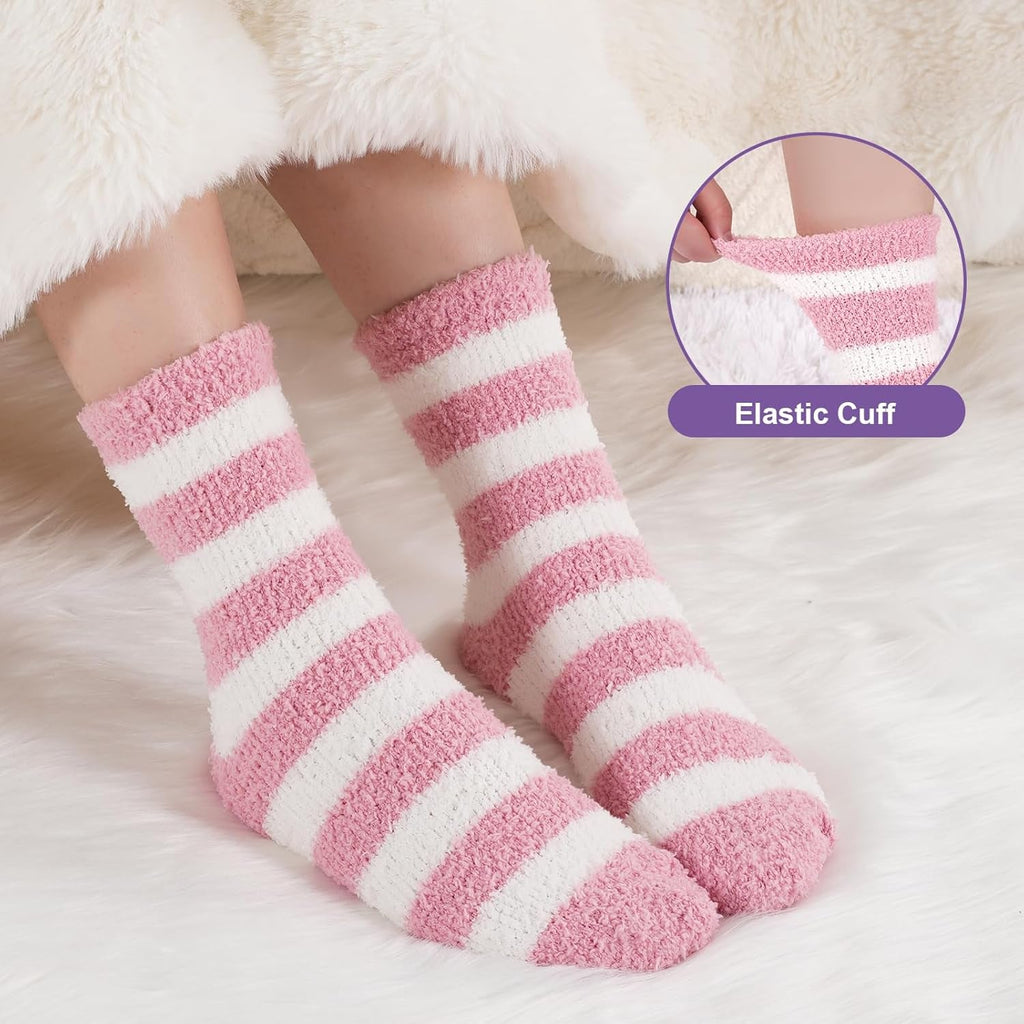 Fluffy Socks Womens with Gift Box, Cosy Bed Socks for Women, Warm&Comfy Fuzzy Sock, Christmas Gifts for Women Ladies Girls, 5 Pairs, 3-8