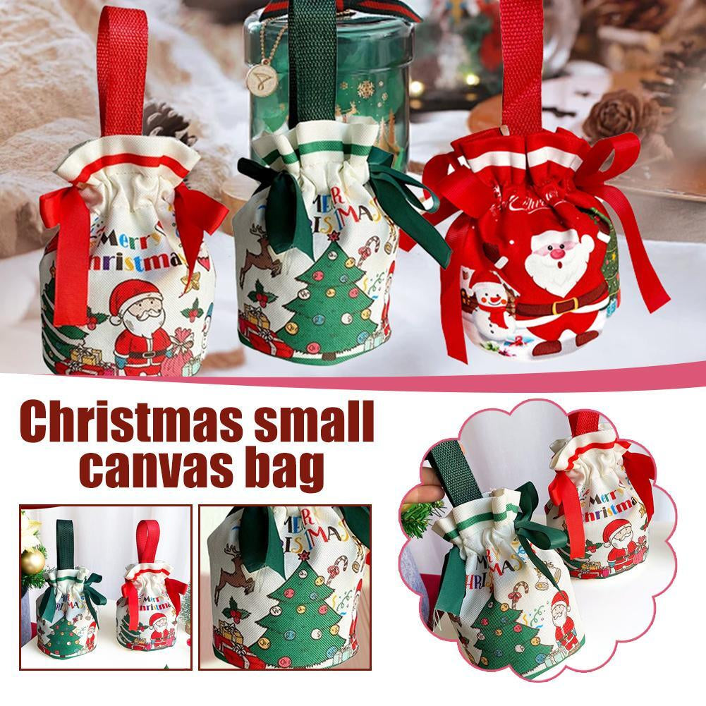 Christmas Drawstring Canvas Gift Bags Reusable Christmas Storage Treat Bags Z4F8