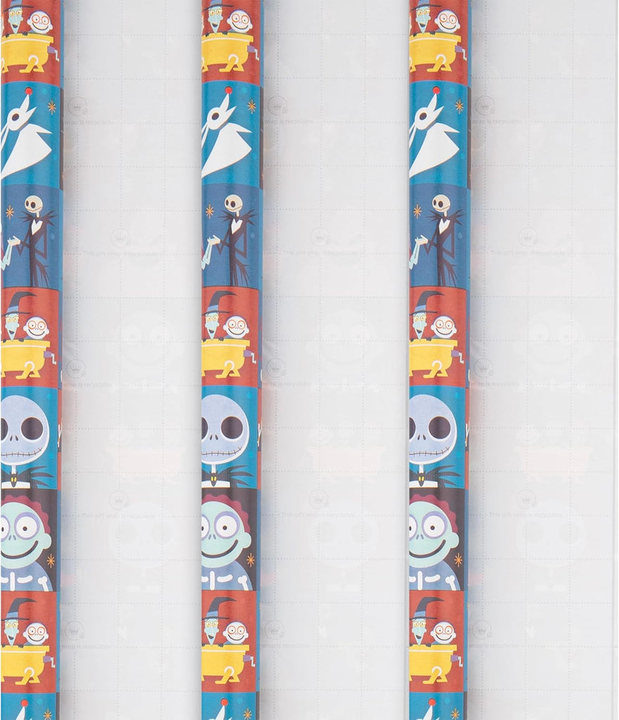 6M Wrapping Paper, Pack of 3, the Nightmare before Christmas, Jack Skellington, 2M Each, Birthday, Christmas, Halloween