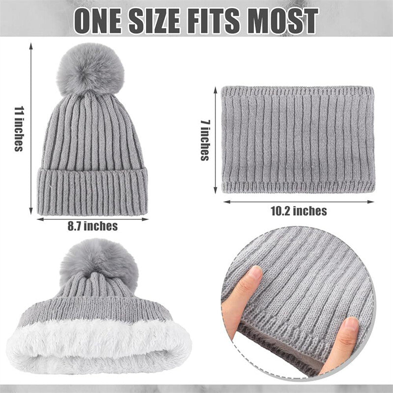 Womens Girls Thick Knit Hat Scarf and Touchscreen Gloves Set Knitted Winter Gift