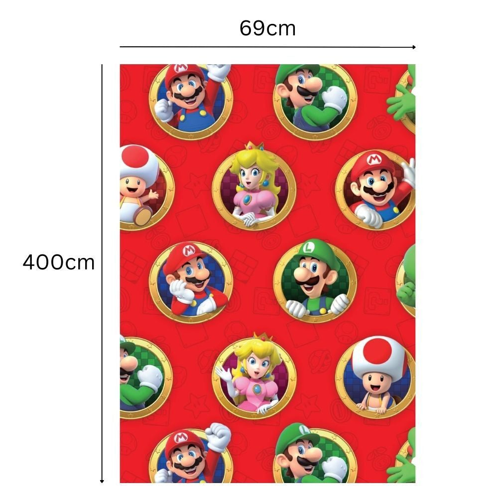Wrapping Paper Super Mario Bros Kids Birthday Gift Wrap 3 X 4M Roll