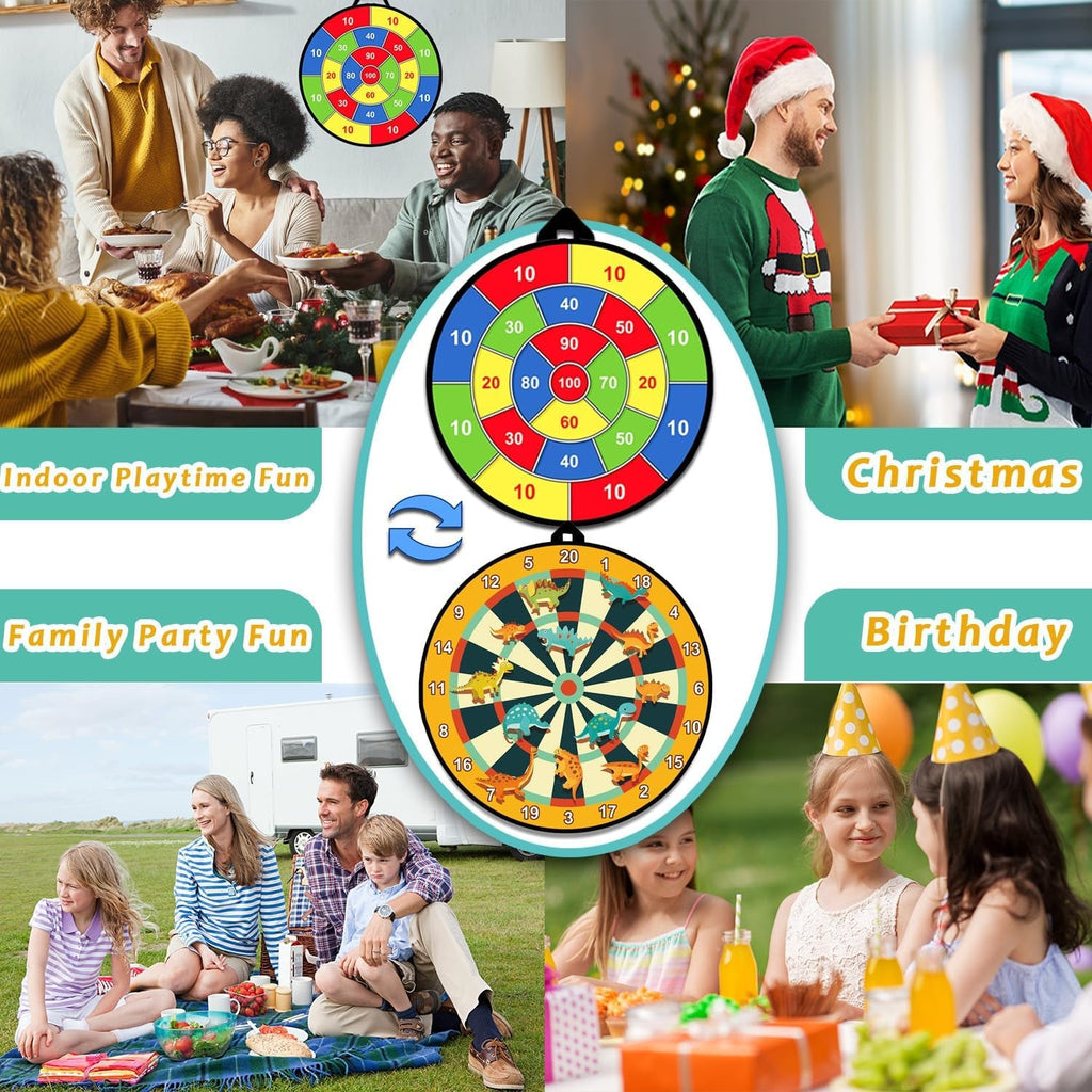 29 Inches Kids Dart Board Set,Double Sided Dart Board Dinosaur Toys for Boys with 12 Sticky Balls 12 Darts Indoor & Outdoor Party Games Toys Gifts for 3 4 5 6 7 8 9 10 11 12+ Year Old Boys Girls