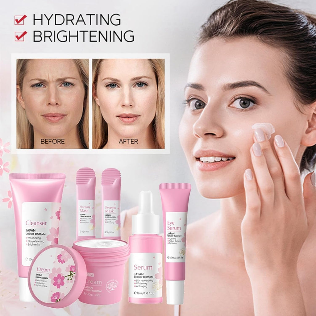 Skincare Gifts for Teenage Girls,Cherry Blossom Skincare Sets,Facial Kit,Pamper Sets for Women Gifts,Skin Care Sets & Kits with Cleanser, Face Serum, Face Cream,Toner,Eye Cream,Mask (7PCS Sakura)