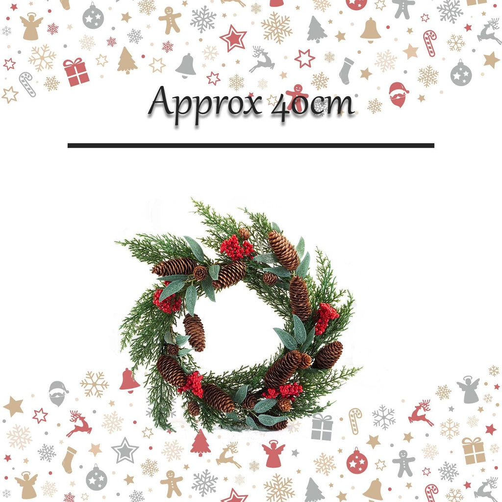Berry Pine Wreath Christmas Decoration X 1 40Cm Red