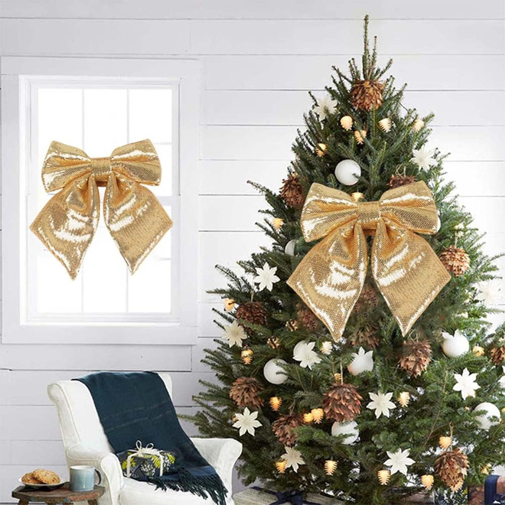 Large Glitter Christmas Bow Elegant Bowknot Ornaments Christmas Tree Decorations