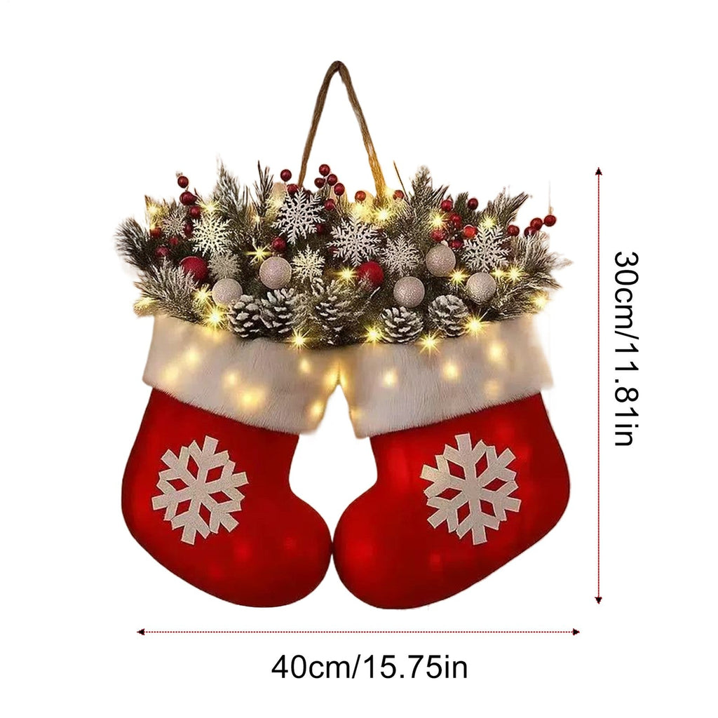 Christmas Wreath Indoor Christmas Mitten Wreath with LED Lights