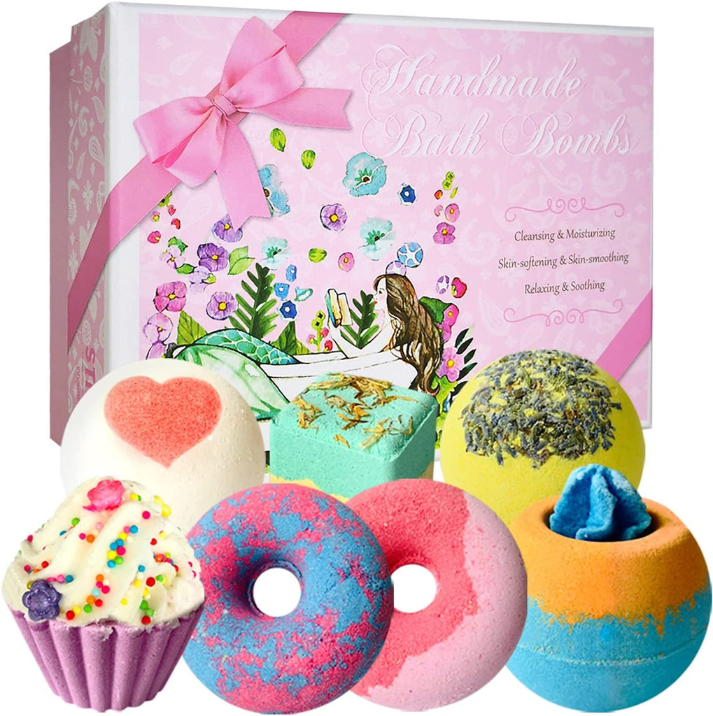 7 Natural Bath Bombs for Women, Spa Bubble Fizzies, Luxurious Gift for Girls Kids, Beauty Set for Her on Christmas Valentines Birthday Mothers Day Anniversary