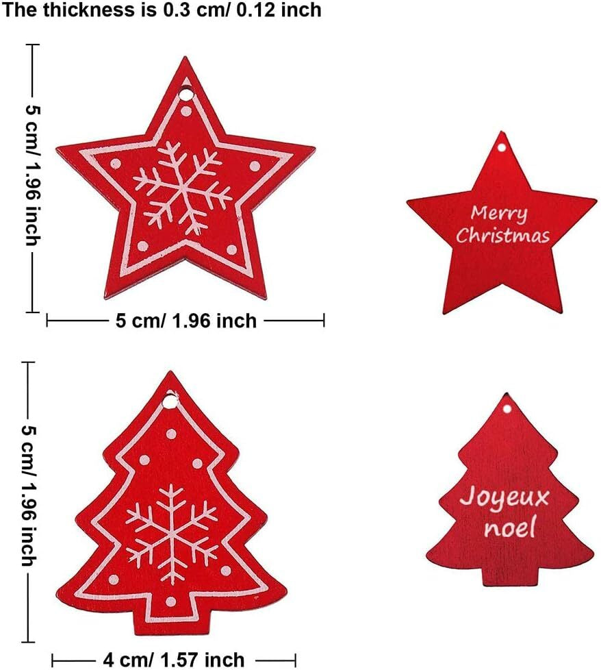 60X Christmas Hanging Ornament Wooden Christmas Tree Winter Hanging Wall Decor