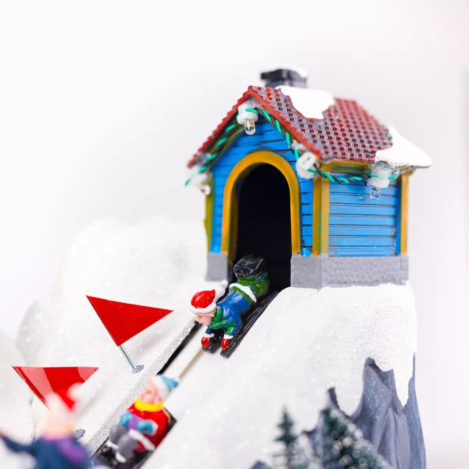 Christmas Village Scene Decoration Sledging Musical Moving Ornament Light Up