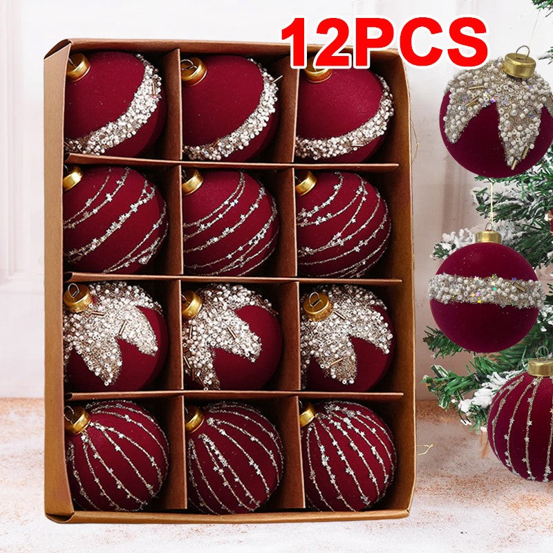 Christmas Bauble Decoration Hanging Tree 12 Piece 6Cm Bauble Set Burgundy