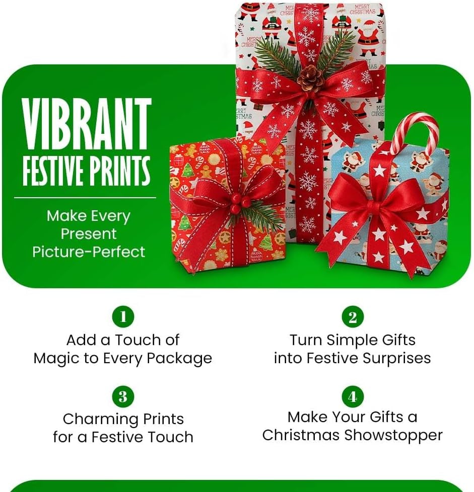 4 X 7M Cute Christmas Wrapping Paper Roll Perfect for Xmas Festive Decoration