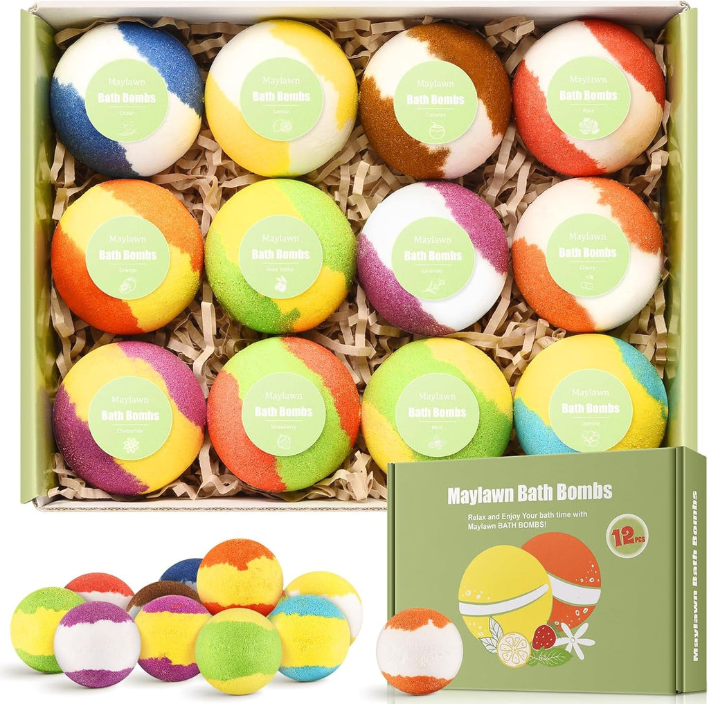 Bath Bombs Gift Set, 12-Pieces Handmade Fizzy Bubble Bath Bombs, Birthday Mothers Day Gifts Idea for Her/Him, Wife, Girlfriend, Vegan & Cruelty Free