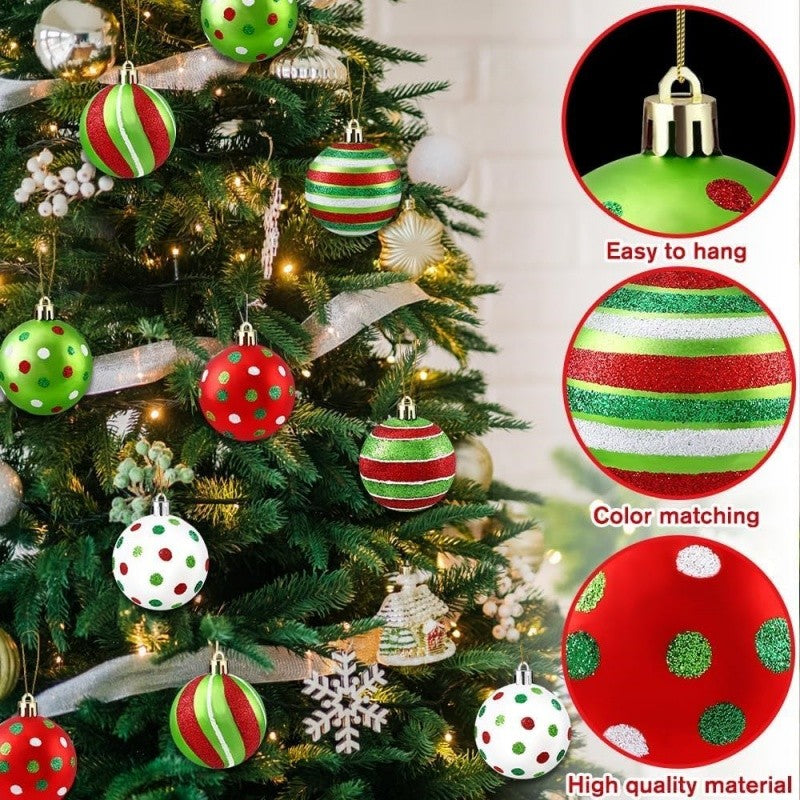 12Pcs Christmas Ball Ornaments for Tree, Grinch Red and Green Glittering