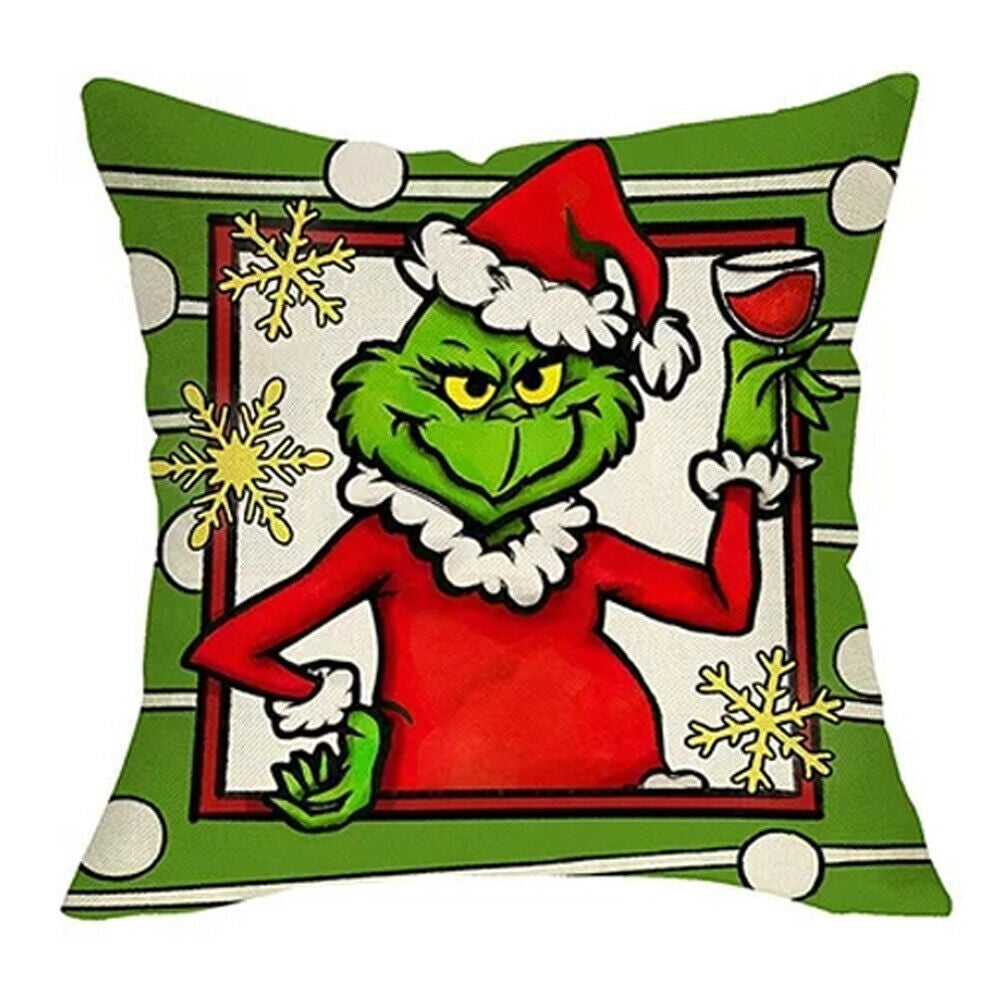 4Pcs Christmas Grinch Cushion Cover Pillow Case Xmas Sofa Pillowcase Decor~