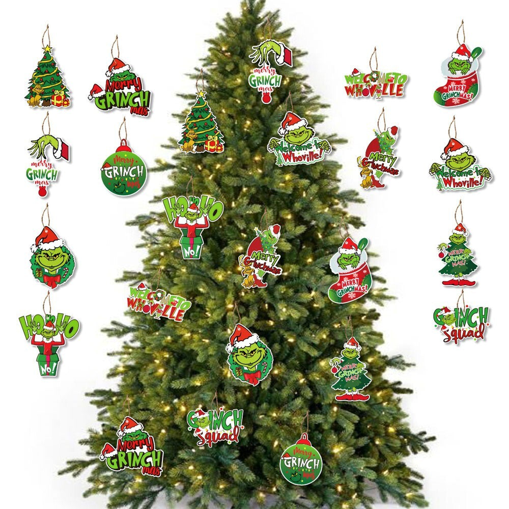 12X Merry Christmas Grinch Ornaments Xmas Tree Hanging Decoration Figure Pendant