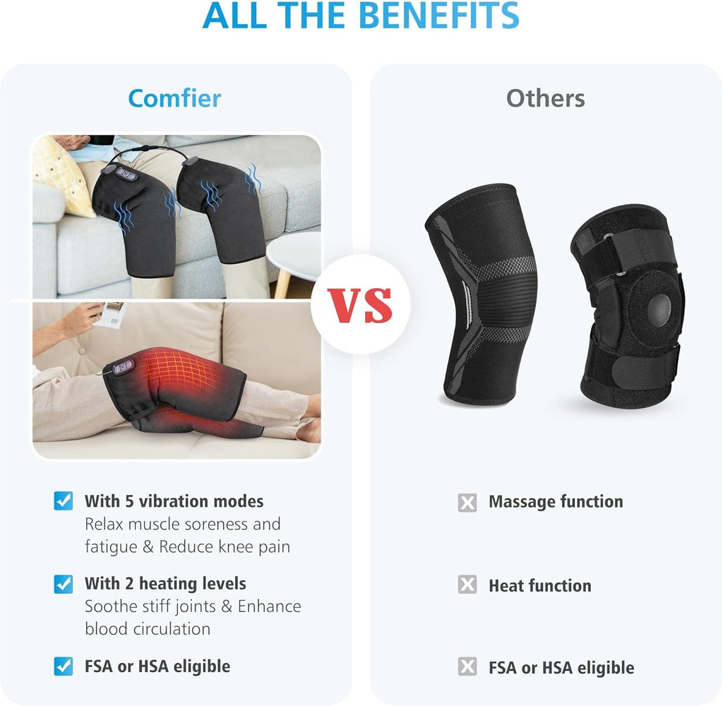 Knee Massager Joint Pain Relief, Heated Knee Massager with Massage, Heating Massager Wrap with Vibration, Christmas Gifts for Women Men