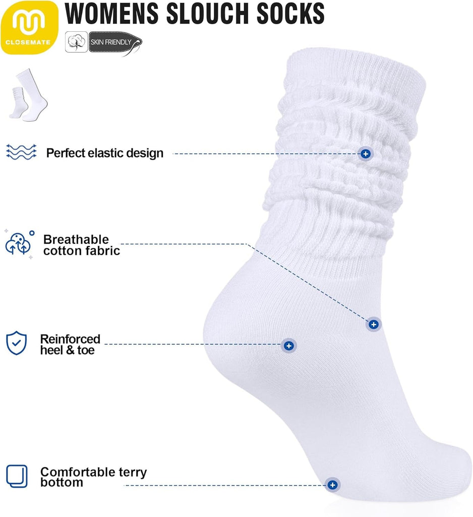 Womens Calf Socks Slouch Socks Extra Long Knee High Scrunch Stacked Sock Cotton Boot Socks for Women Girls One Size