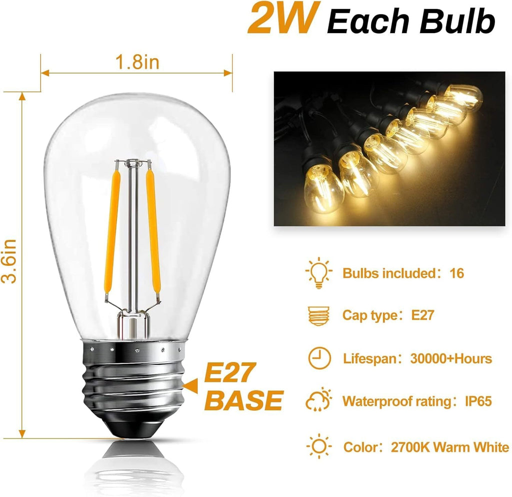 98FT Outdoor String Lights Mains Powered 30 Bulbs Garden String Festoon Lights⭐️