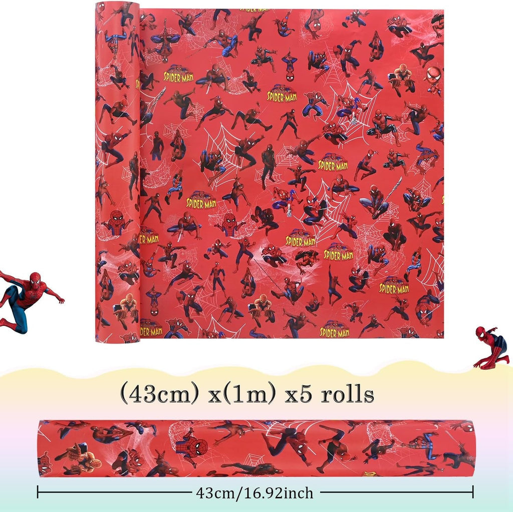 43Cm X 5M Wrapping Papers Roll, Spider Birthday Gift Wrapping Paper Christmas Wrapped Paper for Kids