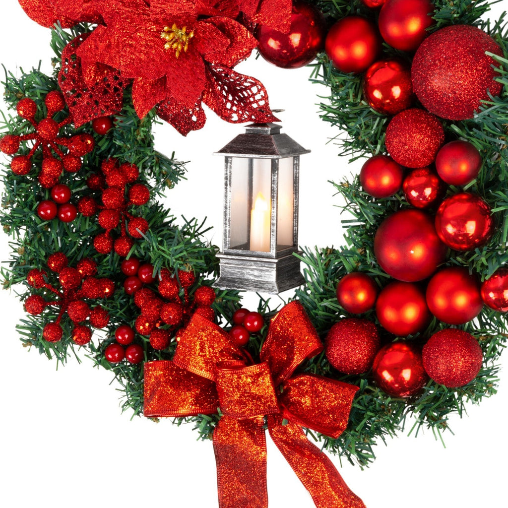 Artificial LED Christmas Wreath Pine Green Decorative Hanging Xmas Door 40Cm Bow