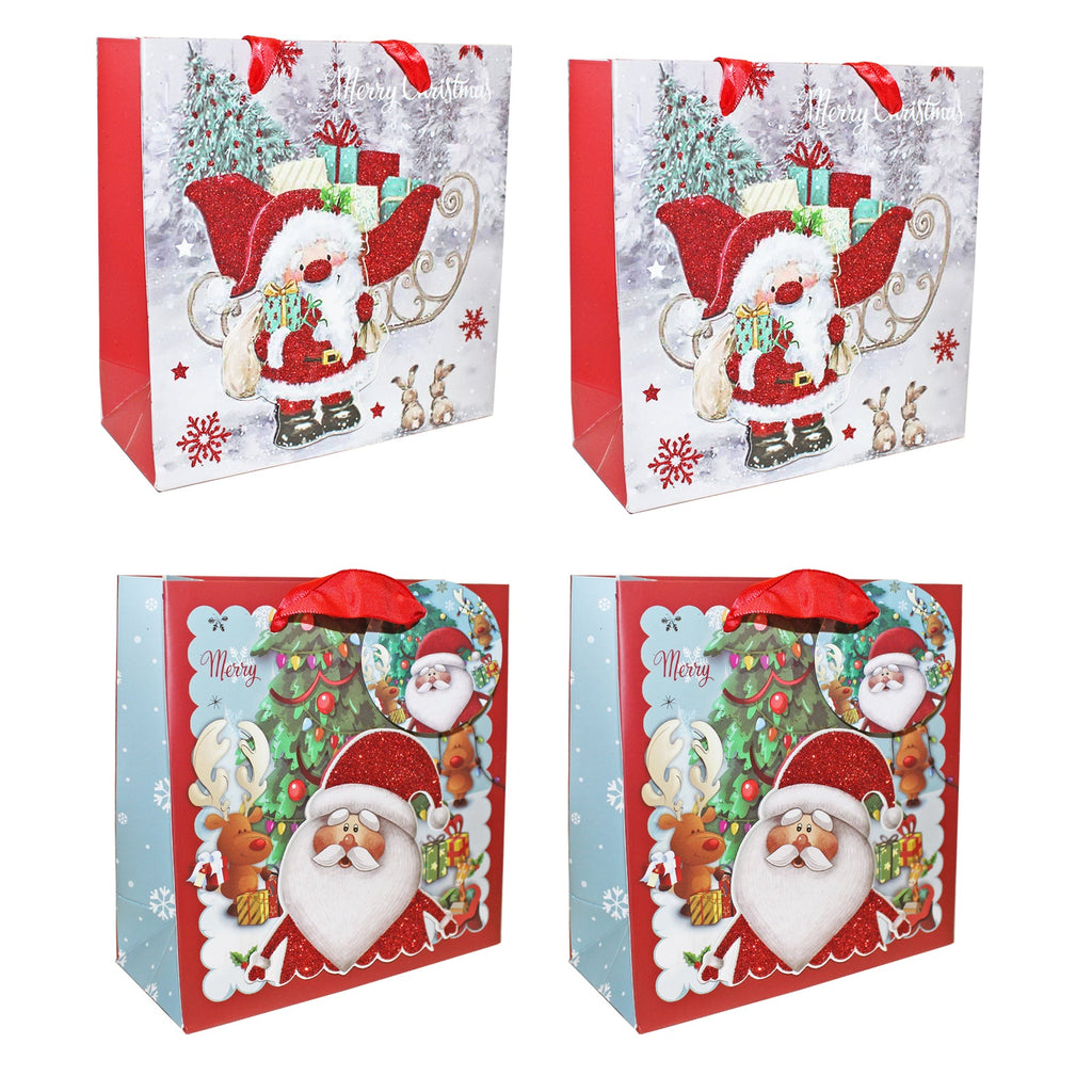 2 Pack 3D Christmas Gift Bags 16Cm X 16Cm Glittery - Choose Design