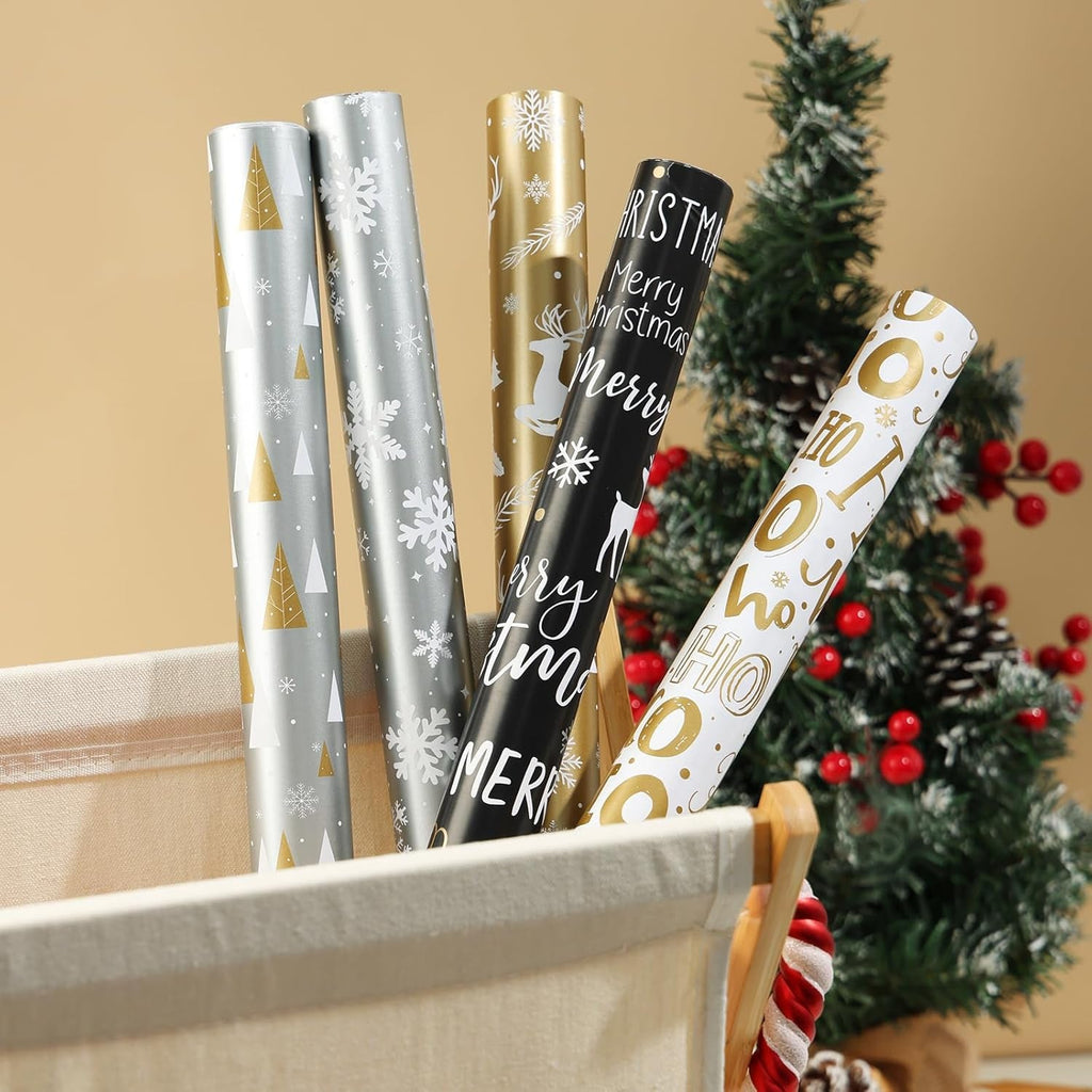 Christmas Wrapping Paper - 5X 3M Roll Metallic Foil for Gift Boxes and Decoration (43 X 15M) (Gold)