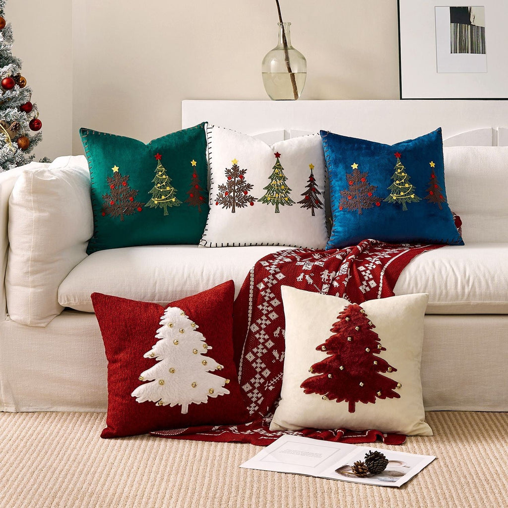 UK Velvet Christmas Cushion Cover Xmas Pillow Case Home Decor Christmas Tree 18"
