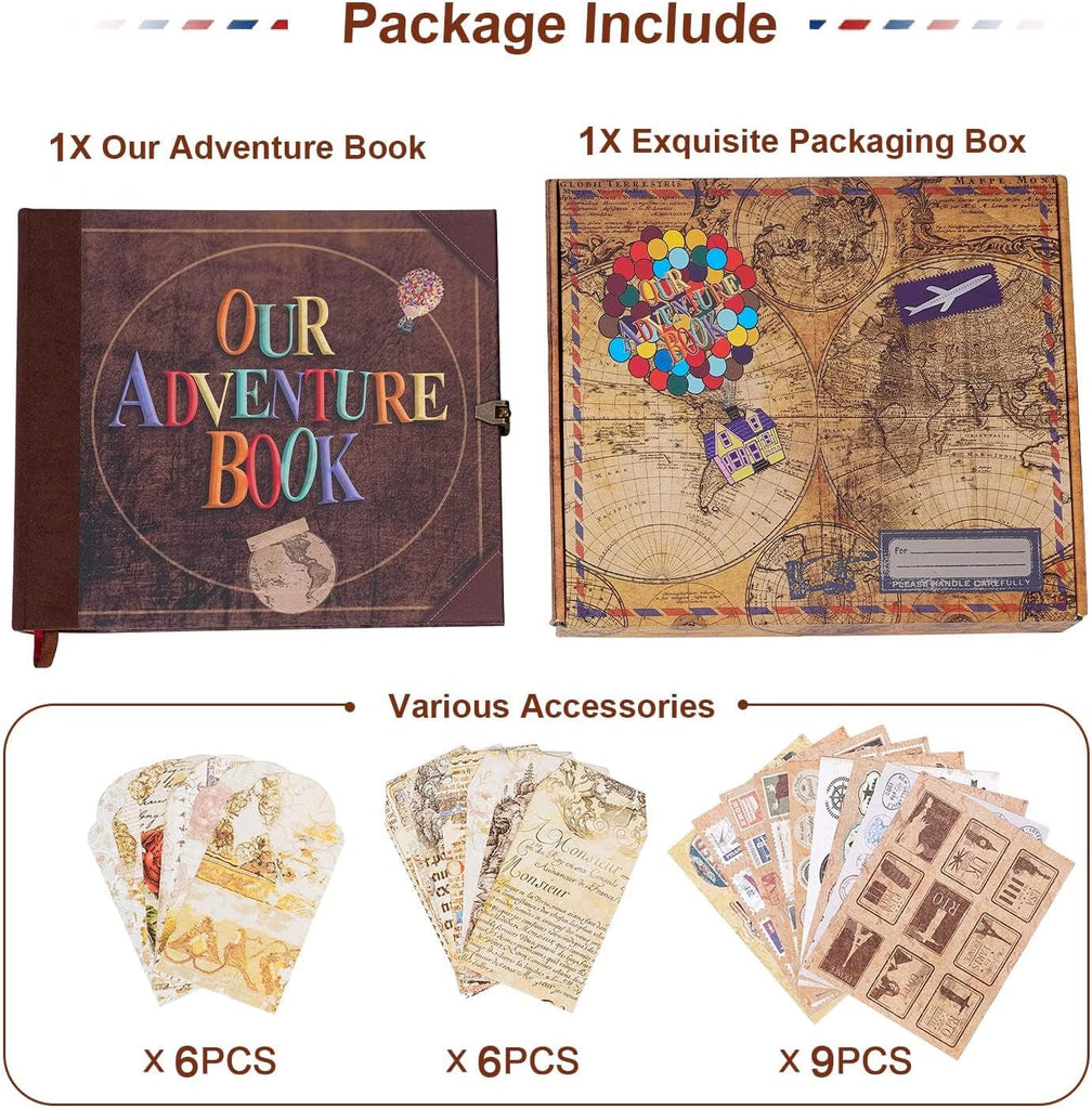 Our Adventure Book Scrapbook Photo Album with 146 Pages Embossed Words Hard Cover Travel Scrapbook, Memory Book for Anniversary Wedding, Valentines' Gifts, Christmases Etc, 8.9 * 7.7 In