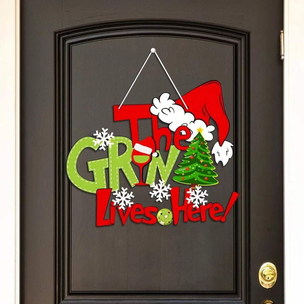 Christmas Door Sign Grinch Hanging Decor the Grinch Lives Here Xmas Ornament