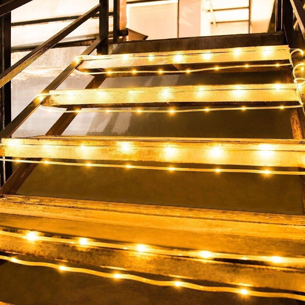 12M 100 LED Solar Rope Tube String Fairy Lights Strip Waterproof Garden Outdoor