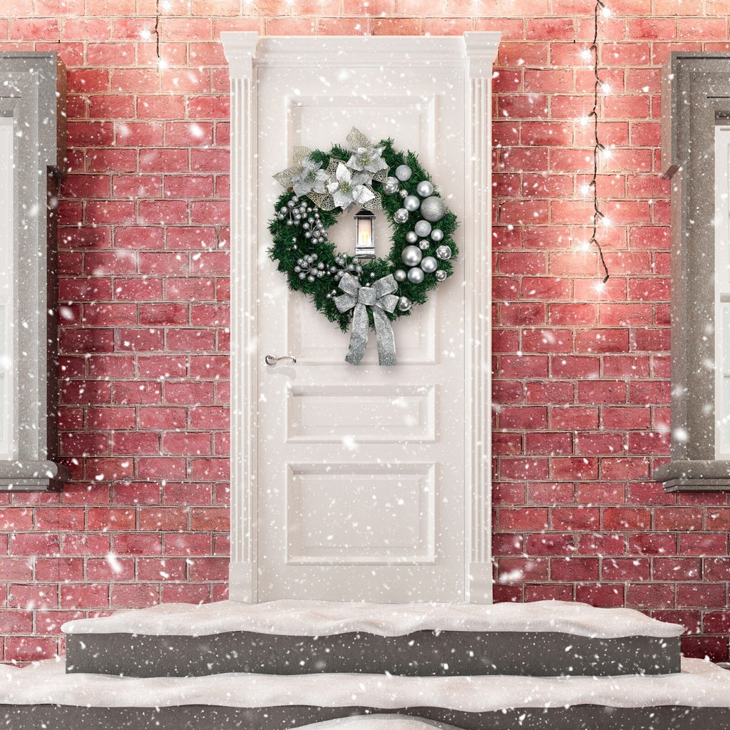 Artificial LED Christmas Wreath Pine Green Decorative Hanging Xmas Door 40Cm Bow