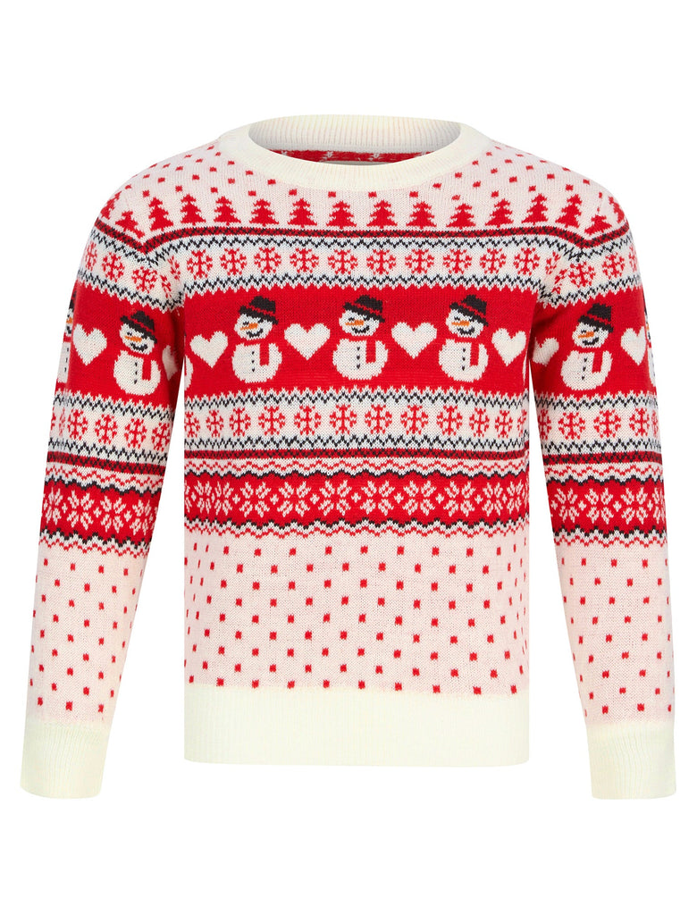 Kids Girls Christmas Jumper Snowman Jacquard Nordic Fairisle Xmas Sweater