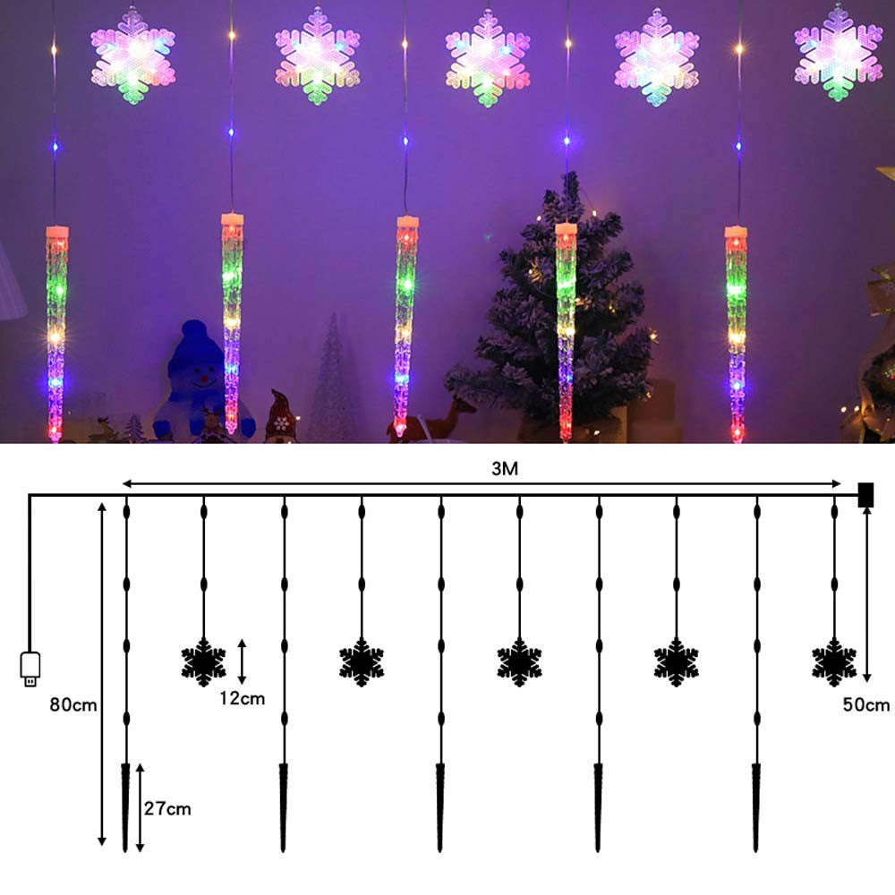 Christmas Window Lights Curtain Window Icicle Snowflake LED Fairy String Light