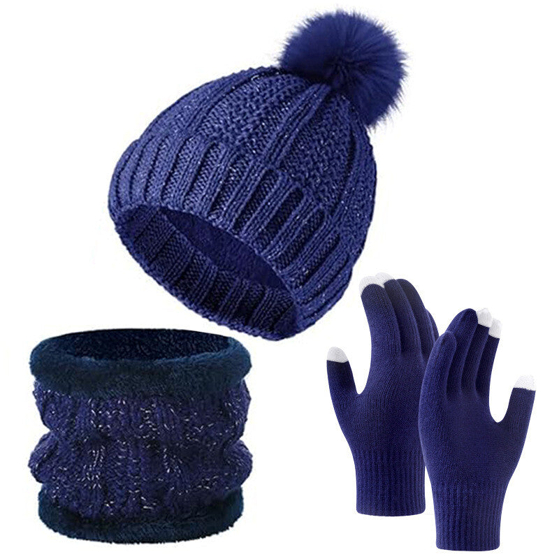 Womens Girls Thick Knit Hat Scarf and Touchscreen Gloves Set Knitted Winter Gift