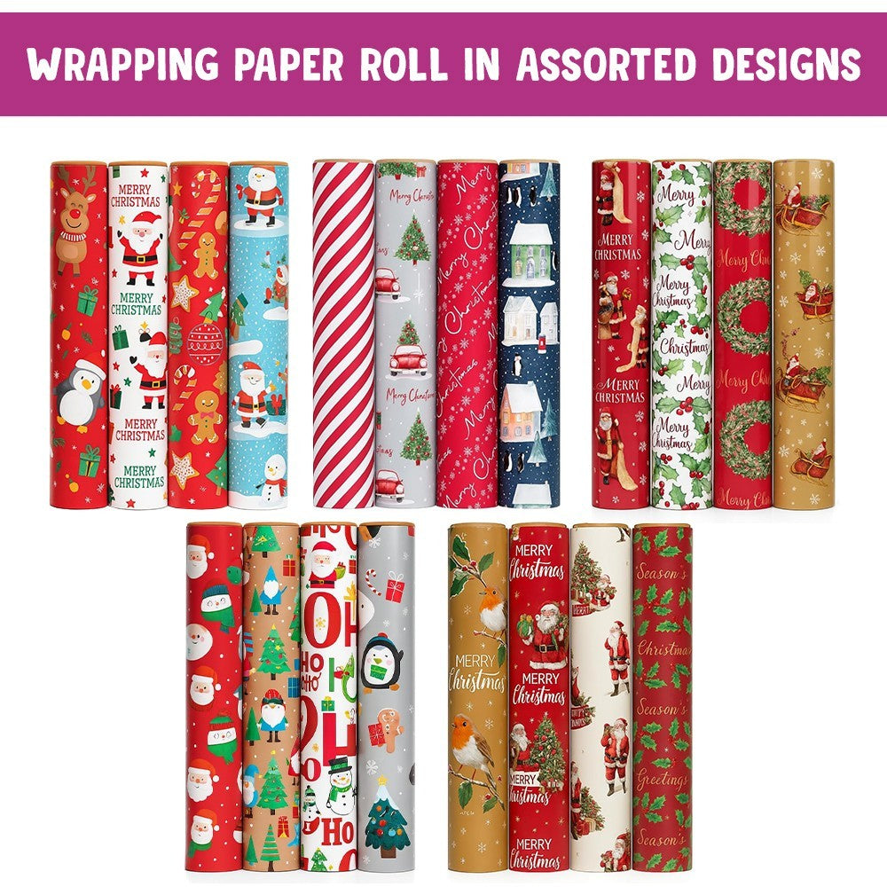 Christmas Wrapping Paper Roll 4 Pk Cute Traditional Contemporary Festive Design