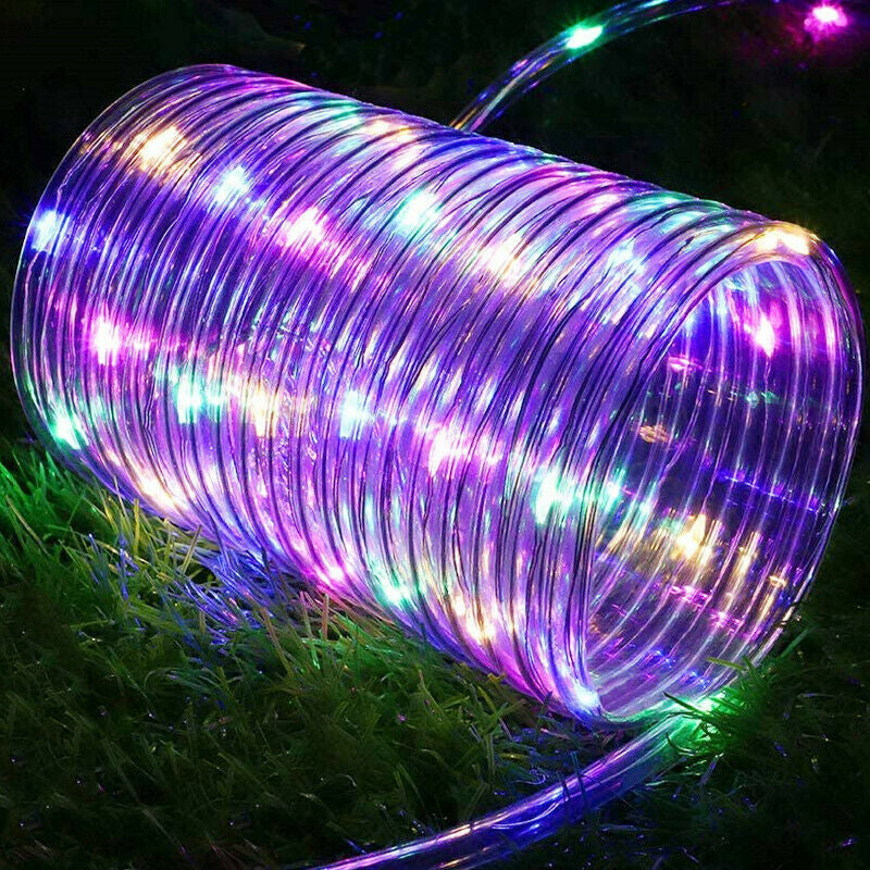 12M 100 LED Solar Rope Tube String Fairy Lights Strip Waterproof Garden Outdoor