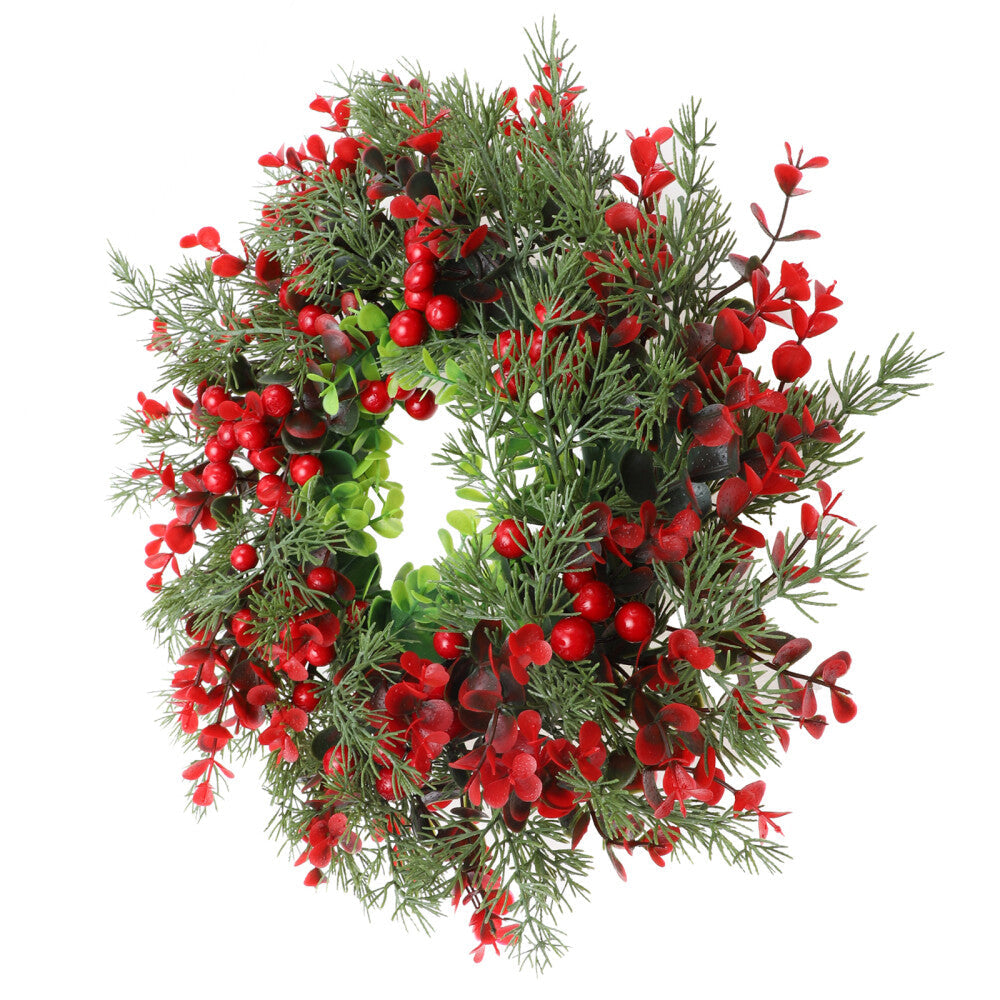 Artificial Xmas Wreath for Front Door Decoration with Red Berries