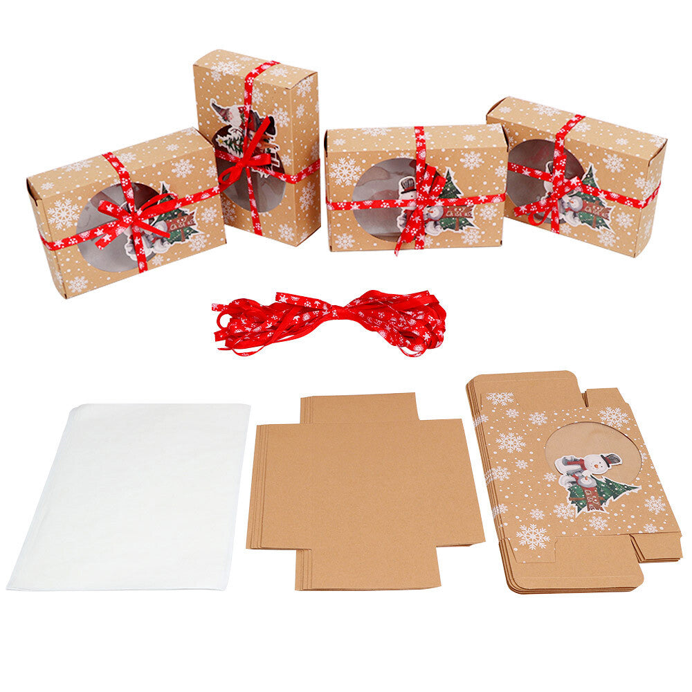 12PC Christmas Cookie Gift Box Kraft Paper Candy Gift Boxes Xmas Party Packaging