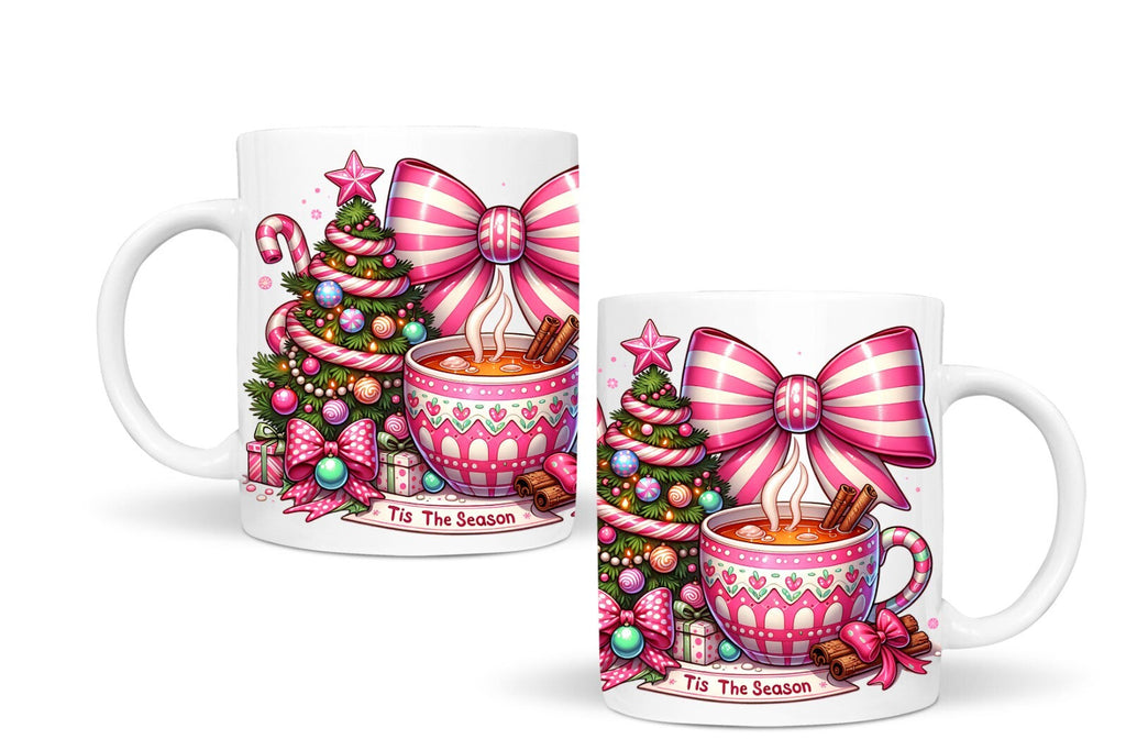 Retro Christmas Tis the Season Mug Gift 11 Oz Ceramic Hot Chocolate Coffee Tea