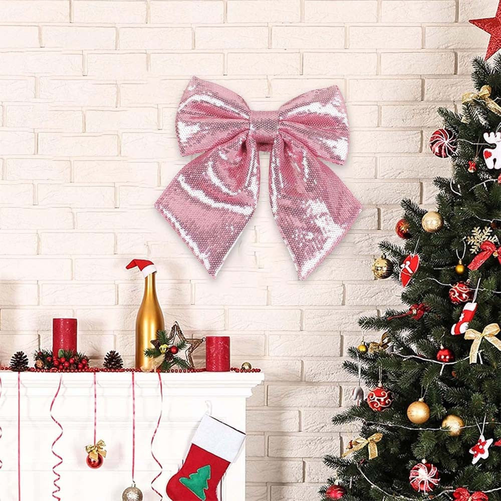 Large Glitter Christmas Bow Elegant Bowknot Ornaments Christmas Tree Decorations