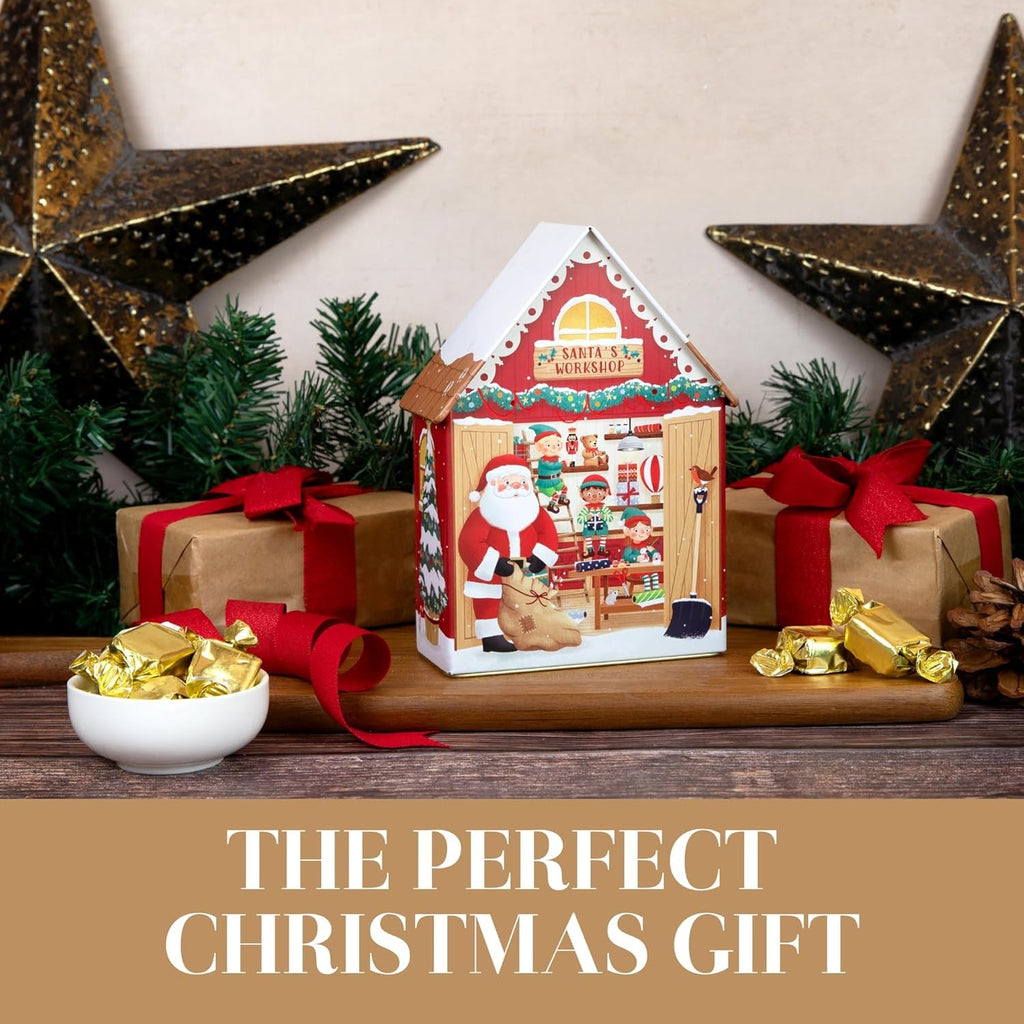 Santa'S Workshop Musical Souvenir Tin Filled with Devon Toffee - Toffee Sweet Tin with Individually Wrapped Sweets, Novelty Musical Tins with Festive Sweets - Luxury Christmas Treats Gift Box