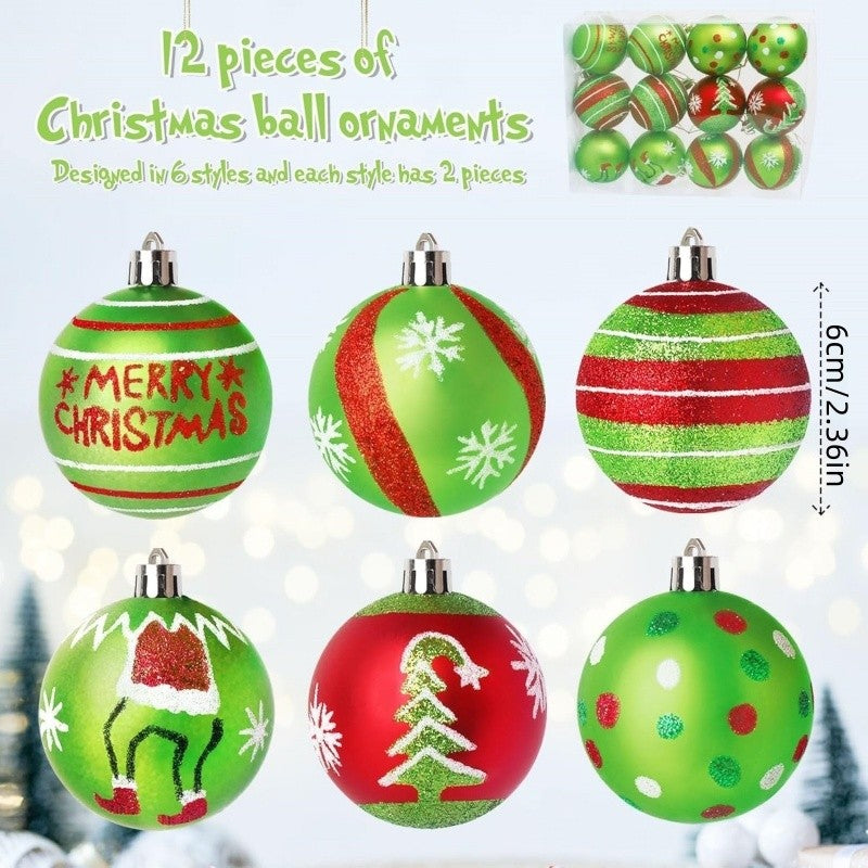 12Pcs Christmas Ball Ornaments for Tree, Grinch Red and Green Glittering