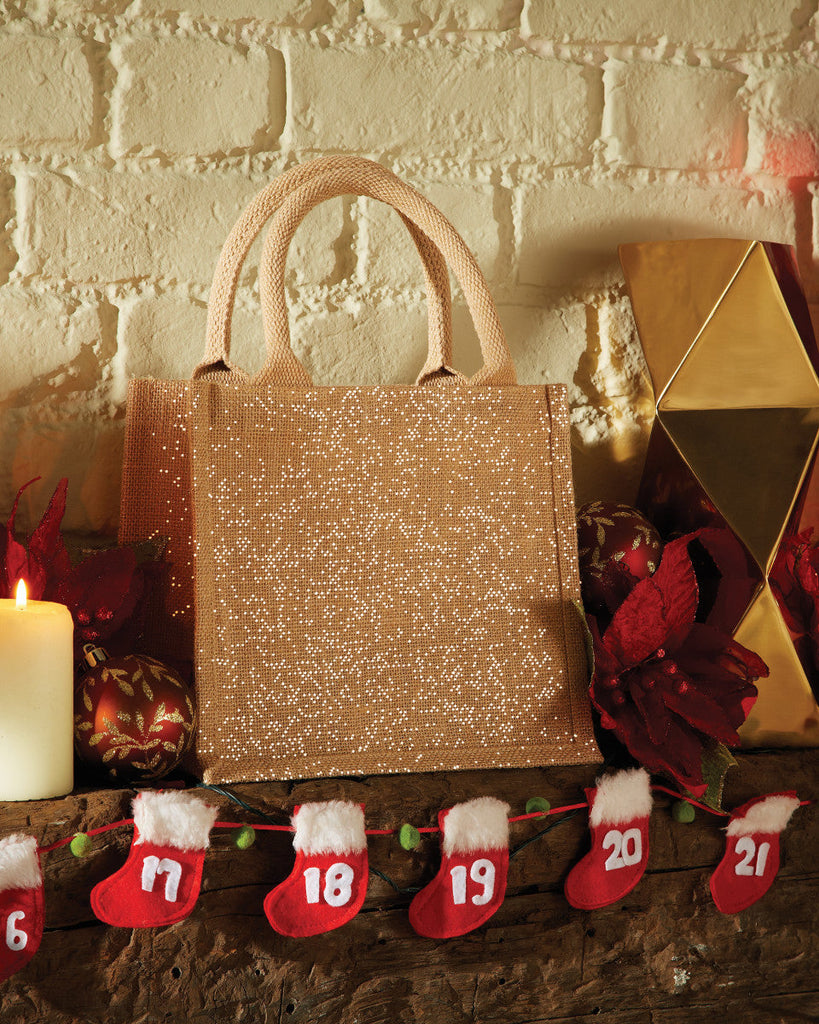Small Hessian Jute Gift Bag Gold Shimmer Birthday Christmas Present Carry Bags