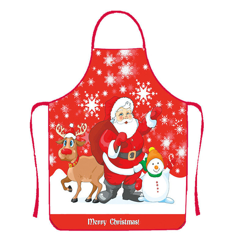 Women Men Christmas Print Apron Kitchen Restaurant Cooking Work Bib Apron Party