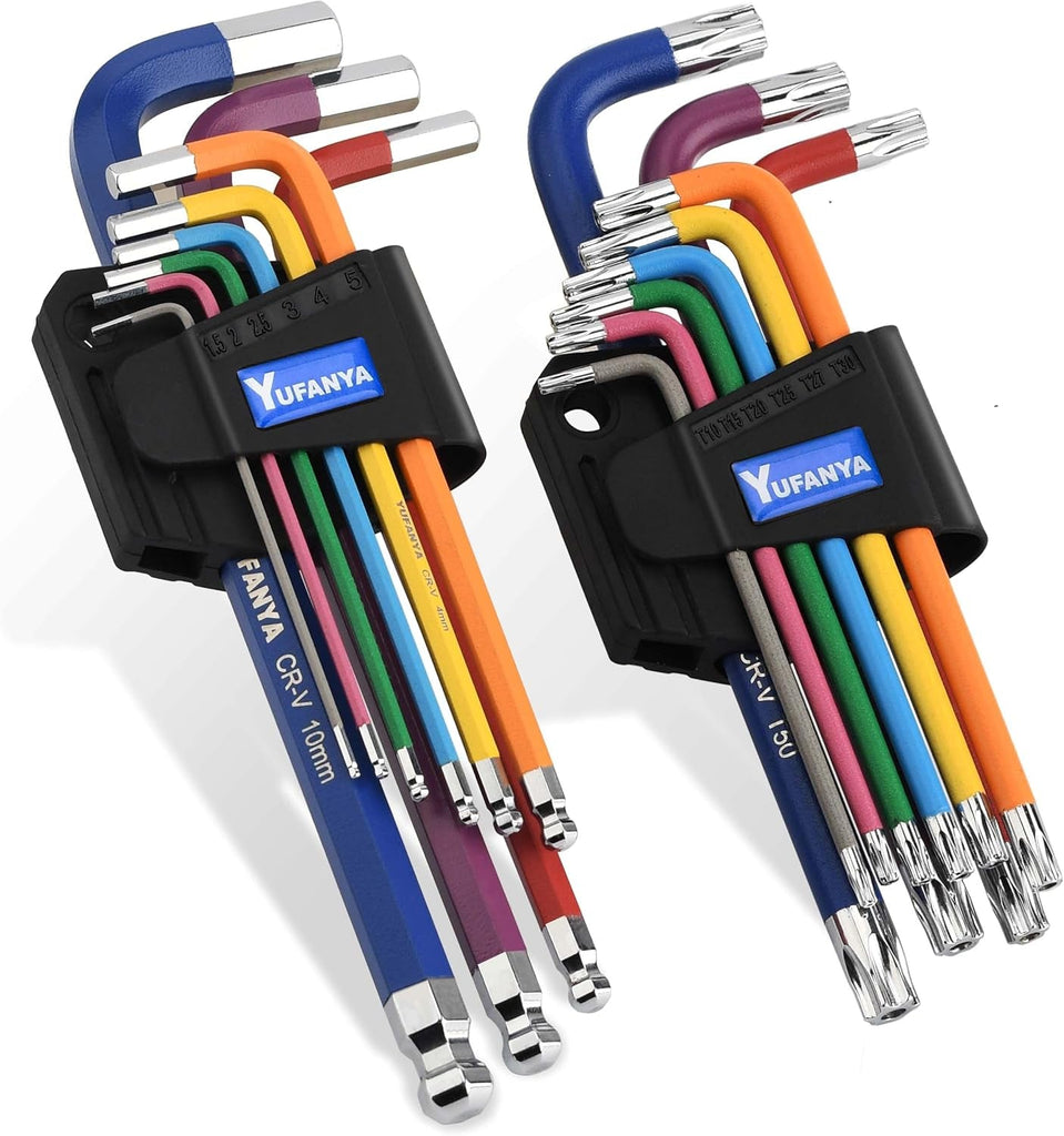 18PCS Allen Key Set,Metric Ball End Allen Hex Key Set and Torx/Star Key Set with Colour Coding,Sizes T10-T50,1.5Mm-10Mm for Furniture Assembly,Bike,Motorcycle Maintenance,Household Diy,Case Package