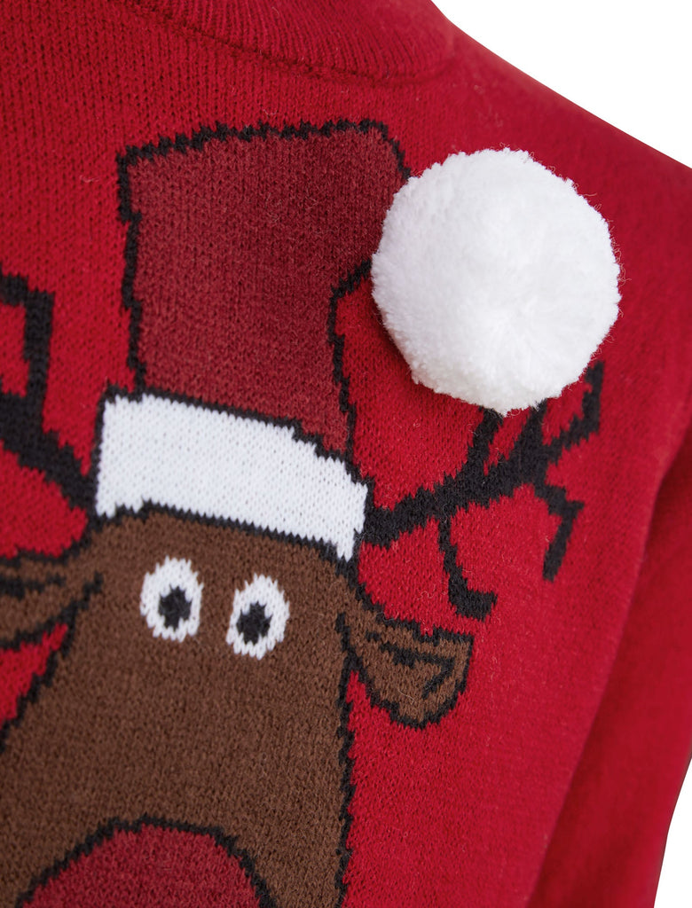 Kids Boys Christmas Jumper Reindeer 3D Pom-Pom Xmas Sweater Pullover Novelty