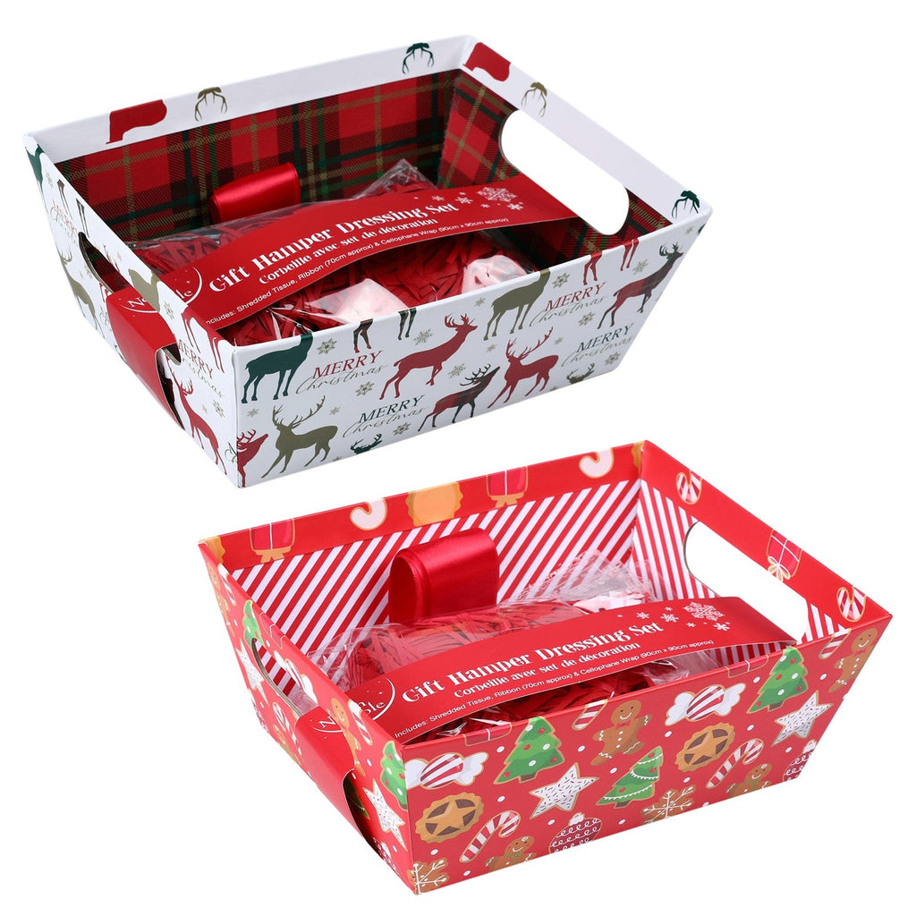 Christmas Hamper Basket Kit Gift Box Filling Cellophane Wrap and Ribbon - Choose