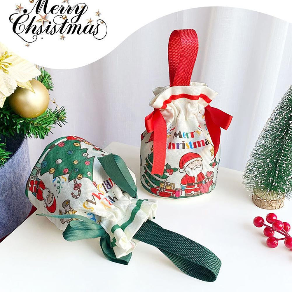 Christmas Drawstring Canvas Gift Bags Reusable Christmas Storage Treat Bags Z4F8